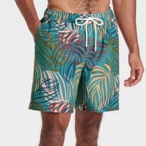 Goodfellow & Co 7" Swim Trunks with Boxer Brief Liner-Teal Palm Size S NWT